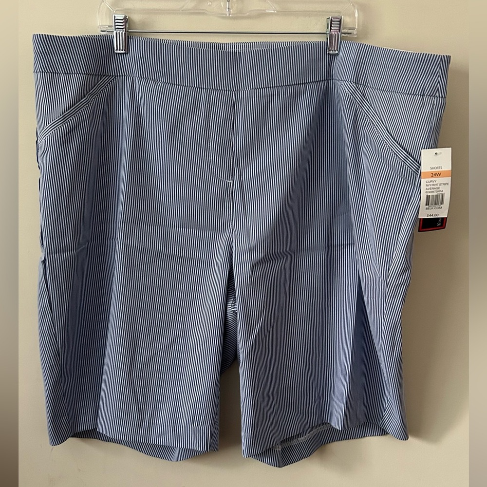 Kim Rogers Shorts Womens‎ 24W Bermuda Tummy Control Blue Stripe Pull On Stretch